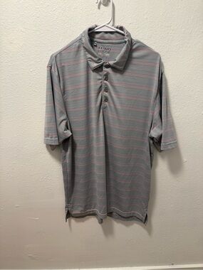 Under Armour Loose Heat Gear - Gray & Salmon Striped Polo. Men’s Medium.